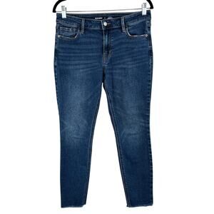 Old Navy Dark Wash Mid Rise Rockstar Super Skinny Raw Hem Denim Ankle Jeans 8